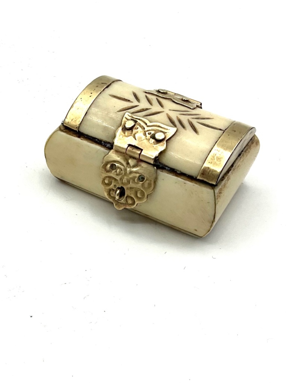Bone Trinket Box  2.25”  Brass Trim   Vintage